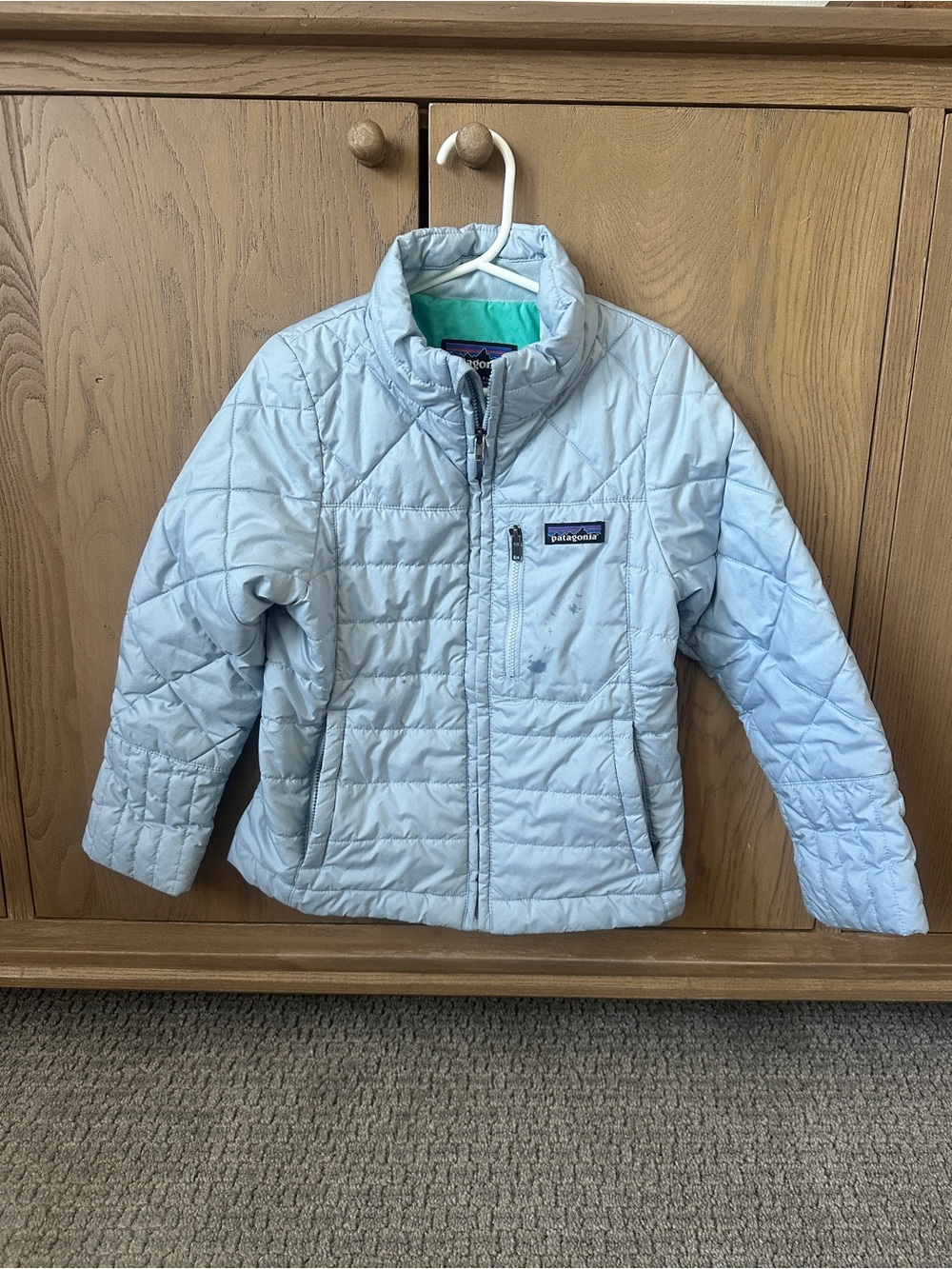 Patagonia Light Blue Quilted Puffer Jacket with Mint Lining